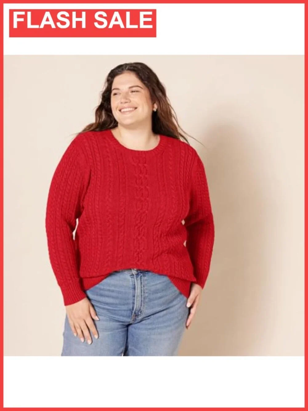 Women's Cotton Cable Knit Crewneck Pullover Sweater Regular Fit